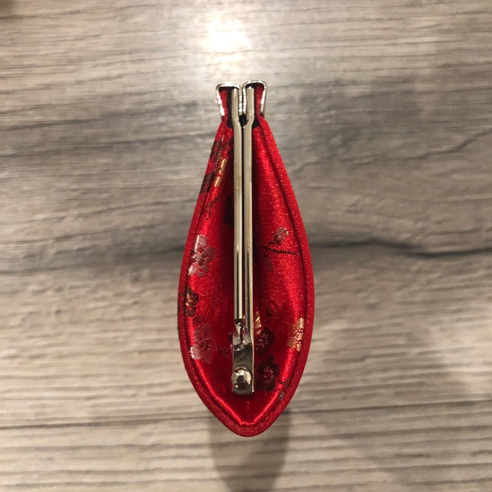 New Vintage Oriental Asian Cherry Blossom Red Hardshell Coin Purse Mini Pouch - Picture 7 of 12